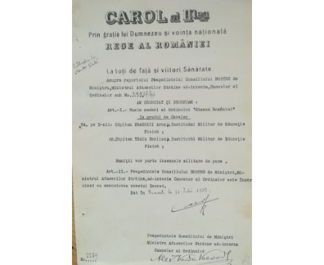 Knight 's Cross, 2nd Model (1938), for Military in Time of Peace. Awarding document for two captains from the Phisical Educat