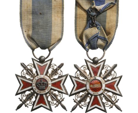 Knight`s Cross, 1st Model for Military. Breast Badge, 43 mm, Silver, enameled, original suspension ring and ribbon. I