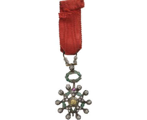 Knight`s Cross Miniature De Luxe with Brilliants, 3rd Republic (1870-1940), 5th Class. Breast Badge, 28x18 mm, gilt Silver wi