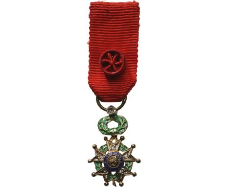 Knight`s Cross Miniature De Luxe with Brilliants, 3rd Republic (1870-1940), 5th Class. Breast Badge, 20x14 mm, gilt Silver wi