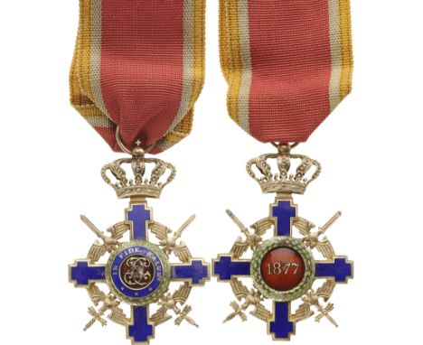 Officer 's Cross, 2nd Model (1938), for Military. Breast Badge, 62x42 mm, Silver gilt, hallmarked "crown" both sides red enam