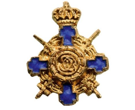 Officer 's Cross with Swords, 2nd Model (1938). Breast Pin, 13x10 mm,gilt Copper, reverse fixation with 2 pins. Mint state an