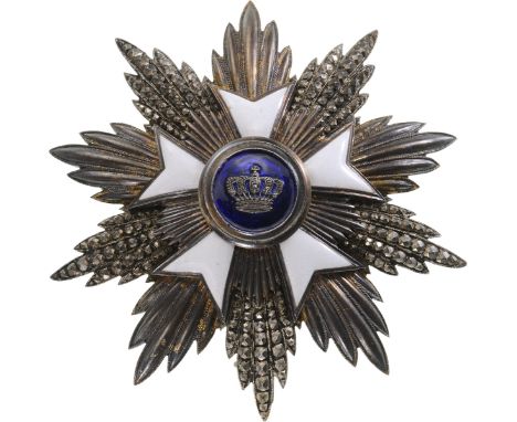 Grand Cross Star, 1st Class, instituted in 1897. Breast Star, 94 mm, Silver gilt, maker`s mark "Wolfers-Bruxelles", superimpo
