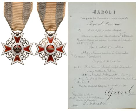 Knight 's Cross, 1st Model, Civil. Breast Badge, 36 mm, Silver, both sides enameled, original ring and private ribbon, togeth