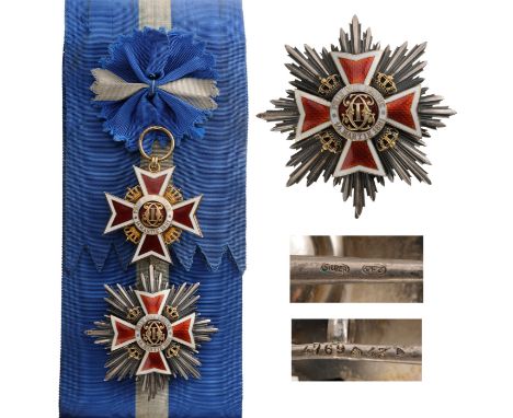 Grand Cross Set, 2nd Model, Civil. Sash Badge, 60 mm, Silver gilt, hallmarked 68-35-crown", maker's mark "HW", both sides red