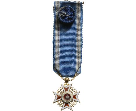 Officer 's Cross Miniature, 1st Model for Civil. Breast Badge, 18 mm, GOLD, original ribbon. Very rare and of high jeweler 's