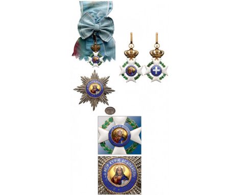 Grand Cross Set, 2nd Type. Sash Badge, GOLD, enameled and finely painted "Pantokrator", together with original sash. Breast S