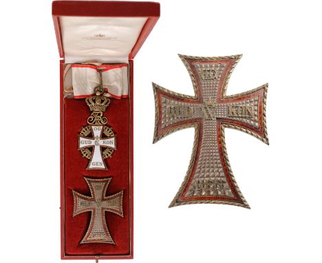 Grand Officer's Set, 2nd Class, Christian IX (1818-1906), instituted in 1671. Neck Badge, 86x41 mm, gilt Silver, enameled, or