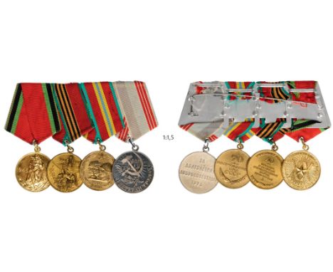 Medal Bar with 4 Decorations20 Years Jubilee Medal for the Victory in the Great Patriotic War 1945, 40 Years Jubilee Medal fo