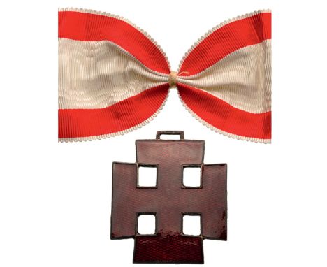 Commander`s Cross, 1st Class. Neck Badge, Bronze, 43x40 mm, both sides enameled, suspension device, original ribbon, ring is 