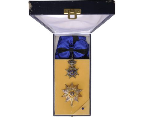 Grand Cross Set, 1st Class, instituted in 1900. Sash Badge, 85x53 mm, Silver, hallmarked, one side enameled, original suspens