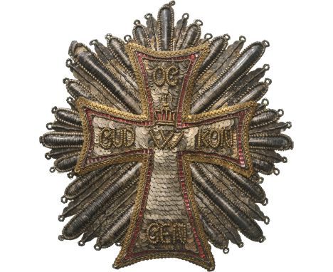 Grand Cross Star, 1st Class, Christian IX (1818-1906), instituted in 1671. Breast Star, 95x89 mm, embroidered in GOLD wire, S