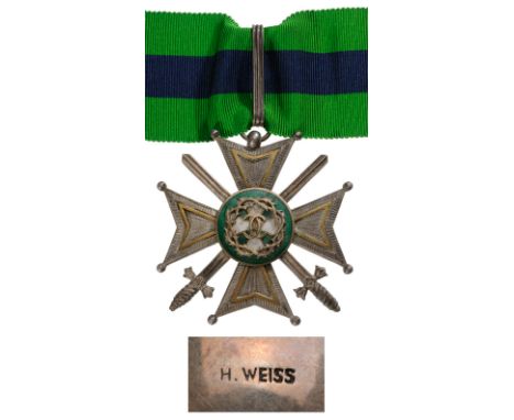 1st Class, Military. Neck Badge, 55 mm, Silver and Silver gilt, medallion enameled,on reverse maker`s mark "H. Weiss (Heinric