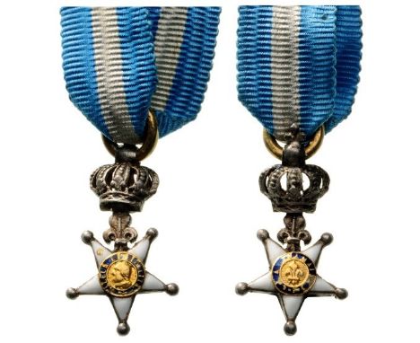 Miniature. Breast Badge, Silver, enameled, both central medallions gold, with crown suspension device and original ring and r