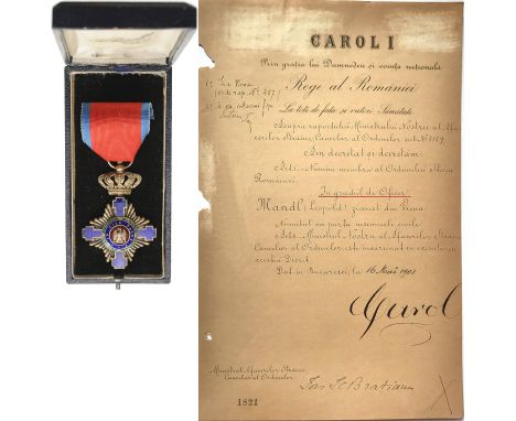 Knight 's Cross, 1st Model, for Civil. Breast Badge, 63x41 mm, Silver, both sides red enameled, obverse medallion with cipher