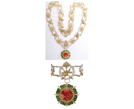 A group of Grand Cordon of the Order with jewels; Collar of the order, 53,5 cm., gilt Silver, made by 12 links with crowns on