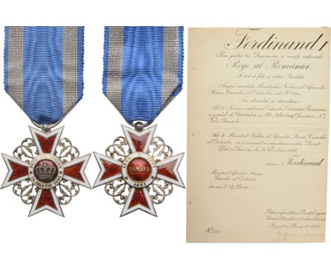 Knight 's Cross, 1st Model, Civil. Breast Badge, 42 mm, Silver, both sides enameled, original ring and ribbon, together with 