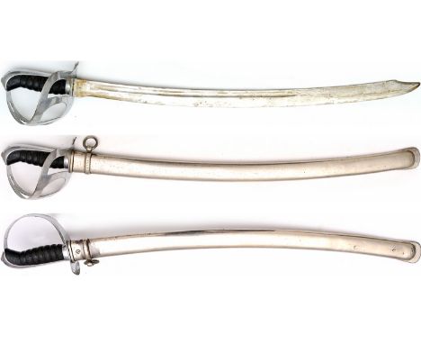 Iron scabbard, curved steel blades to double edge tip, iron guard, wood and leather handle, HEMBURG hallmarks, serial number 