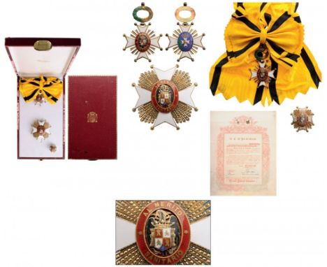 Grand Cross Set, 1st Class, instituted in 1943. Sash Badge, 42 mm, gilt Silver, both sides enameled, both central medallions 