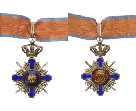 Commander's Cross, 1st Model for Military. Neck Badge, 93x63 mm, Silver gilt, both sides dark blue enameled, original suspens