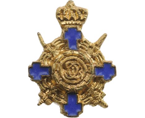 Officer 's Cross with Swords, 2nd Model (1938). Breast Pin, 13x10 mm, gilt Copper, reverse fixation with 2 pins. Mint state a