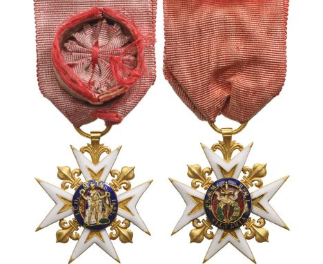 Knight's Cross, Louis XVIII (1814-1824) Type, 3rd Class, instituted in 1693. Breast Badge, 39x34 mm, GOLD, both sides enamele