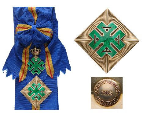 Grand Cross Set, 1st Class. Sash Badge, 57x44 mm, gilt Silver, hallmarked, maker's mark "Resch", both sides enameled, origina