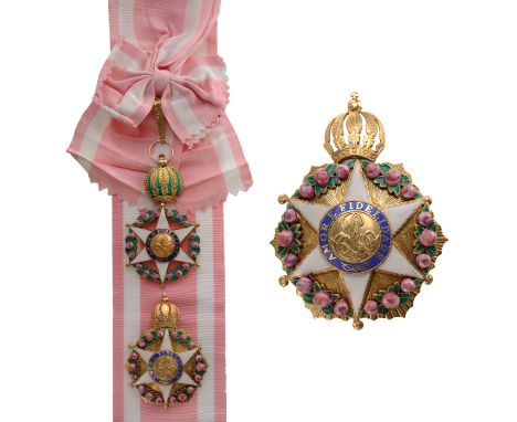 Grand Cross Set, instituted in 1829. Sash Badge, 117x75 mm, gilt Silver, both sides enameled, central medallion gilt, enamele