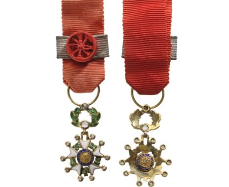 Commander`s Cross Miniature De Luxe with Brilliants, 3rd Republic (1870-1940), 5th Class. Breast Badge, 22x14 mm, GOLD, Frenc