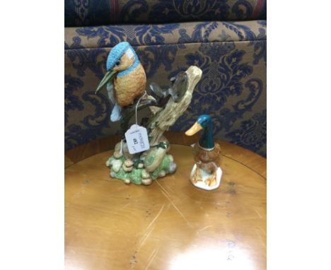 REGENCY FINE ARTS KINGFISHER, 21cm high, along with a Beswick duck, four other ceramic figures, three glass bells, plates and