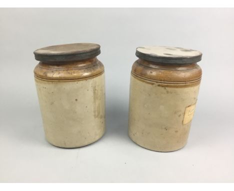 GROUP OF STONEWARE JARS, along with a stoneware bottle, tea ware and other items including a whisky water jug and Corgi vehic