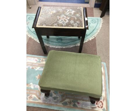 PAIR OF 20TH CENTURY UPHOLSTERED FOOT STOOLS, 33cm high, along with a piano stool with upholstered seat (3)