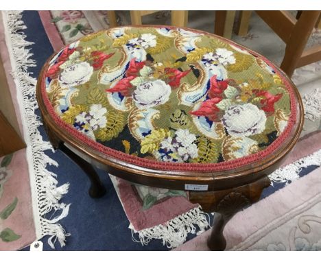 OVAL DRESSING STOOL, with tapestry seat, 57cm wide