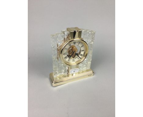 RHYTHM QUARTZ MANTEL CLOCK, along with a resin bronzed group of lovers and two small pieces of Wedgwood blue jasper ware (4)