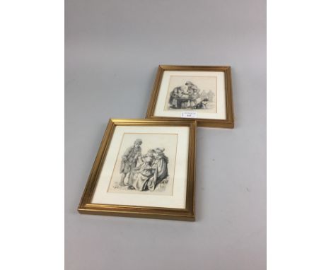 AFTER WALTER GEIKIE, TWO PRINT ETCHINGS, both framed and under glass, measuring 15cm x 13cm each (2)