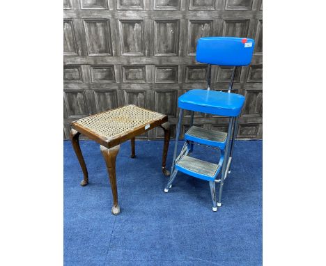 RETRO STEP STOOL, along with a mahogany stool with cane seat (2)