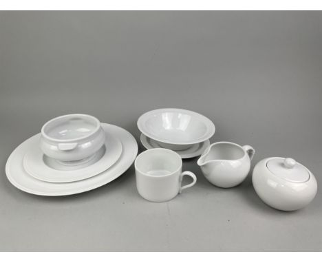 MODERN WHITE CERAMIC DINNER SERVICE, comprising approximately fifty pieces
