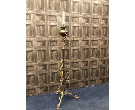 LATE VICTORIAN BRASS AND COPPER FLOOR STANDING OIL LAMP
