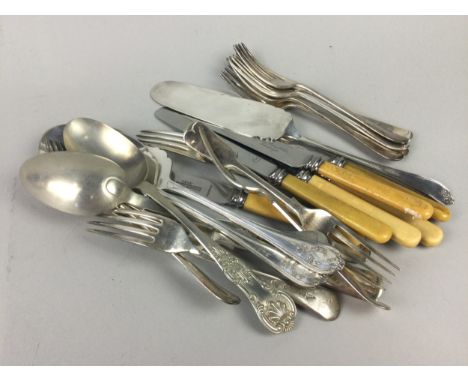 LOT OF SILVER PLATED FLATWARE, including knives, serving spoons and forks