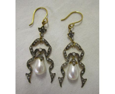 Pair of pearl and diamond drop earrings