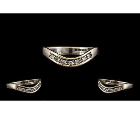 9ct White Gold - Attractive Diamond Set Wishbone Ring. Full Hallmark for 9.375, Ring Size - M. Est Diamond Weight 0.30 pts. A