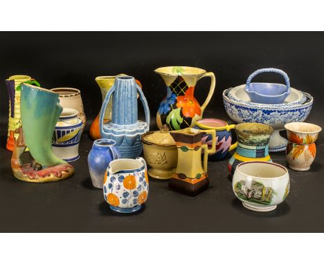 Collection of Colourful Pottery &amp; China including G Radford blue and white vase No. 58A; Bursley Ware hand painted vase; 