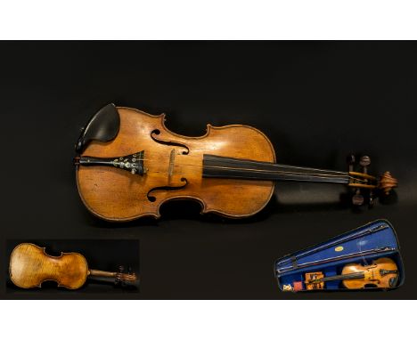 Antique Violin in Case label to interior reads Antionius Stradivarius 1719. Quality violin with one piece back. Overall size 