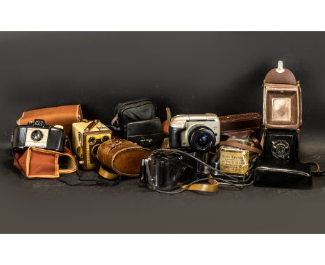 Collection of Vintage Cameras comprising: Minolta Vectis S-1 with lens; Ilford Sporty with leather case and instuctions; Agfa