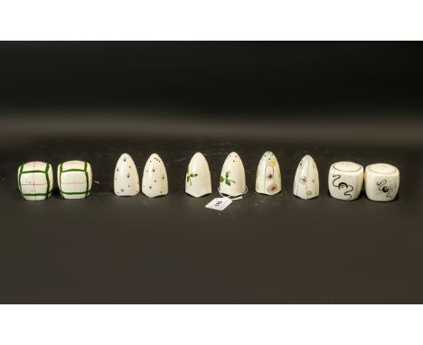 Midwinter - Five Pairs of Art Deco Cruet Sets circa 1950s, various patterns and colours.  Please see images.