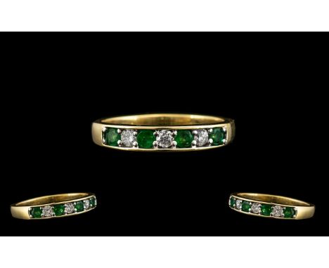 18ct Gold Half Eternity Ring, Channel Set With Alternating Round Brilliant Cut Diamonds And Emeralds, Fully Hallmarked, Ring 