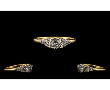 18ct Gold Attractive Single Stone Diamond Ring Illusion Set - the round brilliant cut diamond of good colour. Estimated diamo