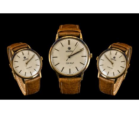 Roamer Pall Mall Gents 14ct Gold Mechanical Wrist Watch circa 1970.  No. 414-8610-301.  Marked 14ct - 585 to back plate.  Wit
