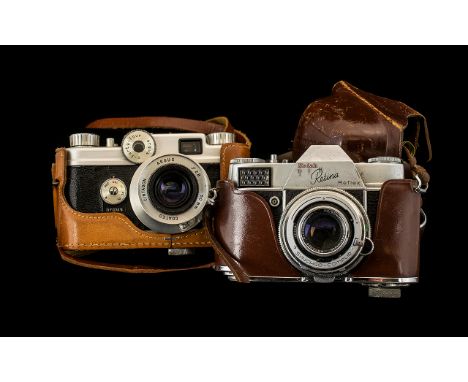 Kodak Retina Reflex Camera 50mm Lens Marked Synchro-Compur, Brown Leather case Together With one Other Marked C-Forty Four Ar