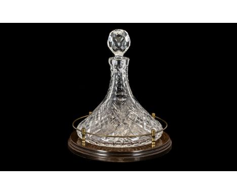 Good Quality &amp; Very Heavy Cut Crystal Ships Decanter with gallery stand.  Top condition and quality.  11" - 27.5 cm tall.